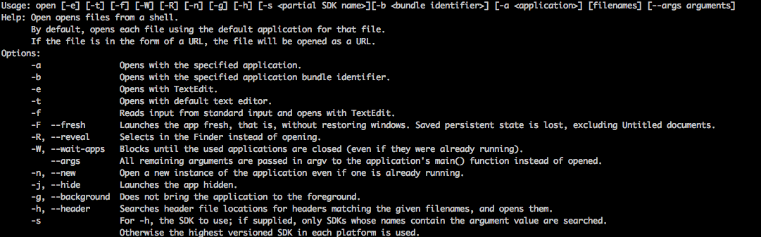 Open_command_options How To Launch An OS X GUI App From The Command Line How To OS X 